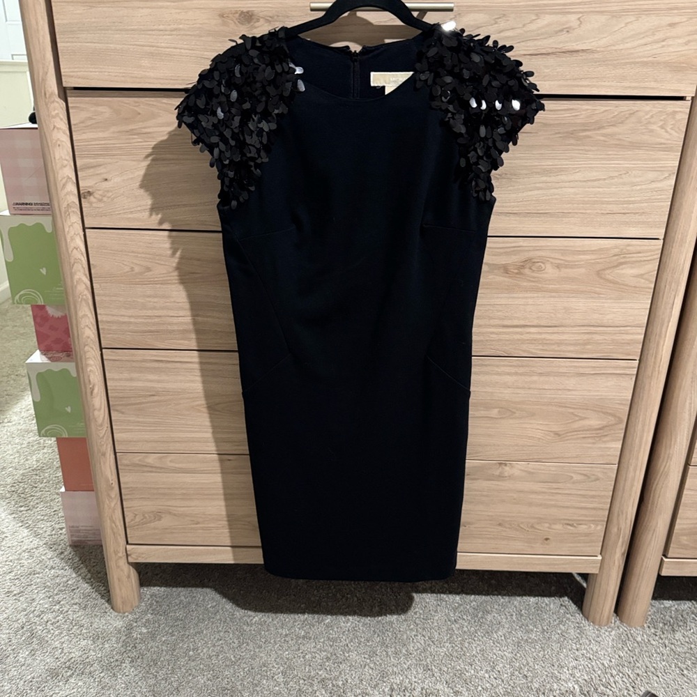 Michael Kors Elegant Black Midi Dress with sequins embellishments